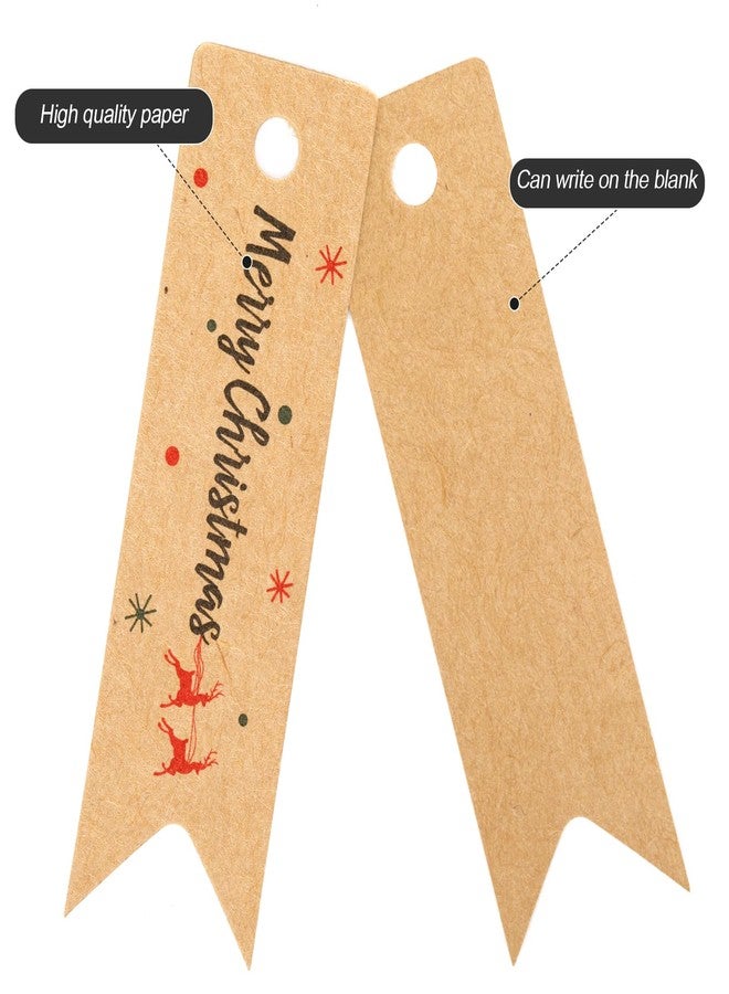 Festiko® 100 Pcs Merry Christmas Gift Tags with Twine Kraft Paper (2 x 7 cm), Xmas Tags for Gift Wrapping, Christmas Labels with String - Image 3